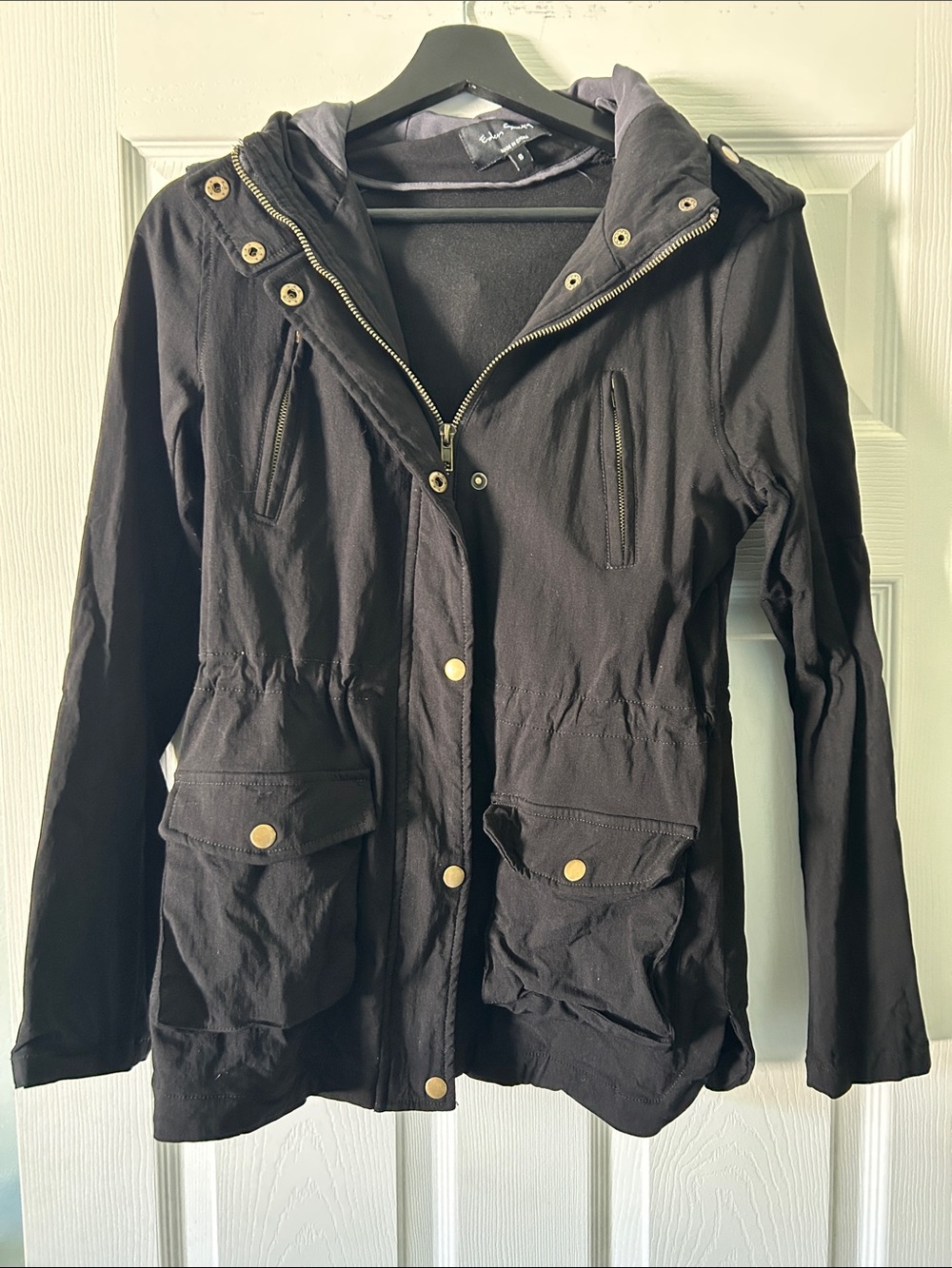 Eden Society Women's Black Hooded Utility Jacket with Cinched Waist